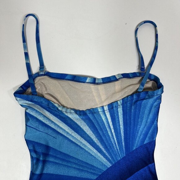 GOTTEX 1 Piece Bandeau Style Swimsuit Striped Blue With Hibiscus Flower Size 10 - Picture 8 of 9